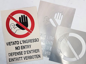 dime in alluminio con grafiche traforate per colorazione a spruzzo